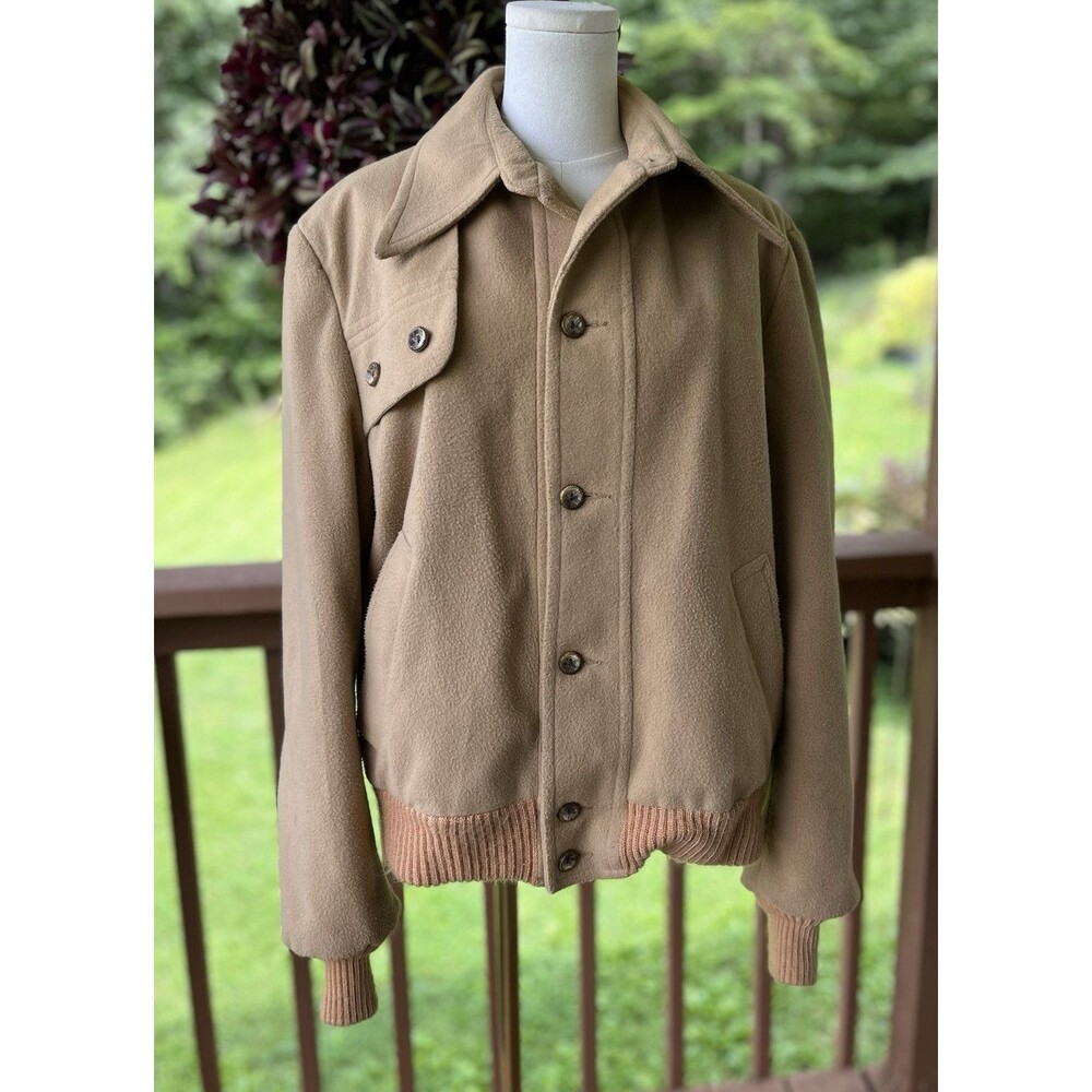 Vintage Grais Sherpa Lined Wool Bomber Jacket Tan Western Ranch Coat Men’s 42